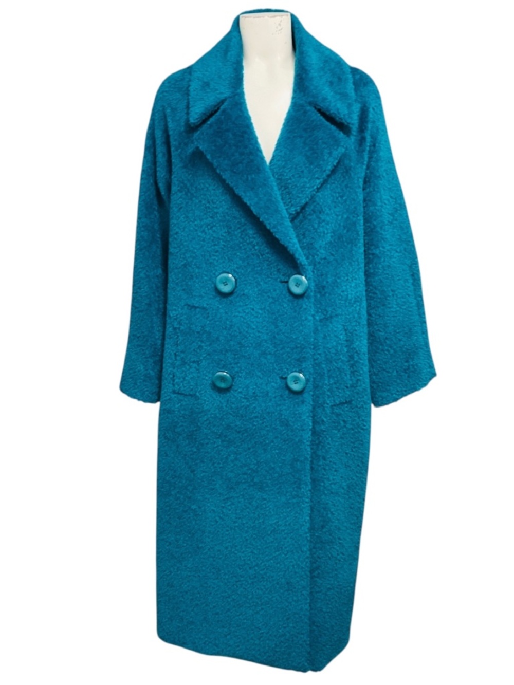 MAISON COMMON BLUE DOUBLE BREASTED LONG ALPACA COAT